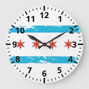 Grande Horloge Ronde Drapeau grunge de Chicago