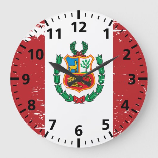 Grande Horloge Ronde Drapeau grunge du Pérou (Recto)