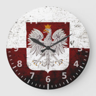 Grande Horloge Ronde Drapeau grunge noir de la Pologne