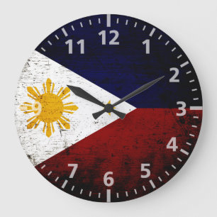 Grande Horloge Ronde Drapeau grunge noir de Philippines