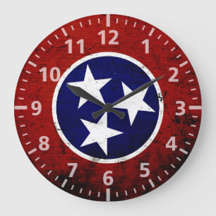 Grande Horloge Ronde Drapeau grunge noir d'état du Tennessee