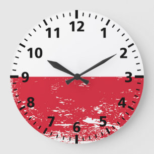 Grande Horloge Ronde Drapeau Grunge Pologne