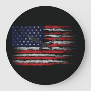 Grande Horloge Ronde Drapeau Grunge U.S.A