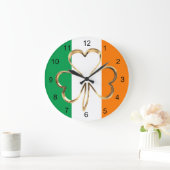 Grande Horloge Ronde Drapeau irlandais Faux Gold Shamrock Clover (Maison)
