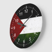 Grande Horloge Ronde Drapeau noir Grunge Palestine (Angle)