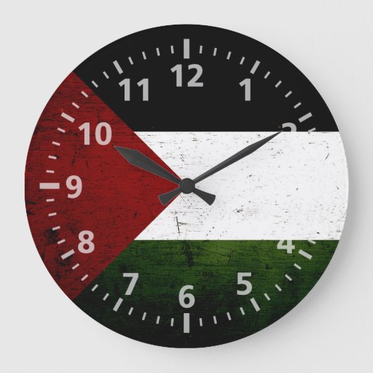 Grande Horloge Ronde Drapeau noir Grunge Palestine (Recto)