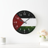 Grande Horloge Ronde Drapeau noir Grunge Palestine (Maison)