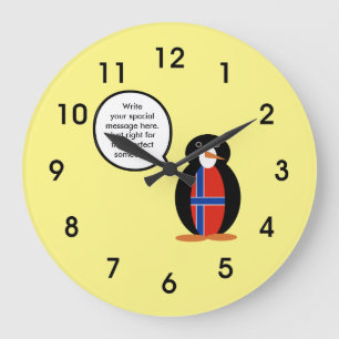 Grande Horloge Ronde Drapeau norvégien parlant de M. Penguin