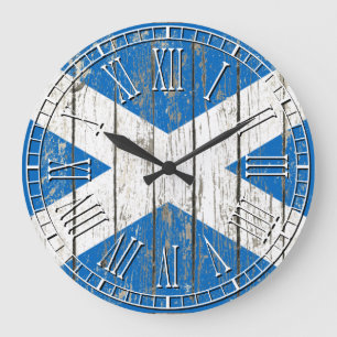 Grande Horloge Ronde Drapeau patiné écossais