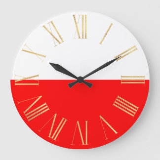 Grande Horloge Ronde Drapeau polonais blanc et rouge avec or