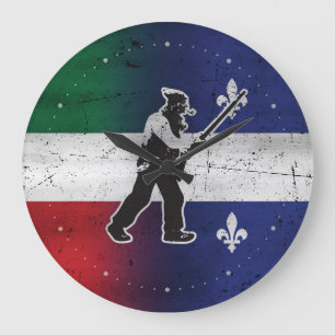 Grande Horloge Ronde Drapeau Québec et Patriote Henri Julien érodé