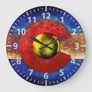 Grande Horloge Ronde Drapeau rouillé du Colorado en métal