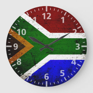 Grande Horloge Ronde Drapeau sud-africain grunge noir
