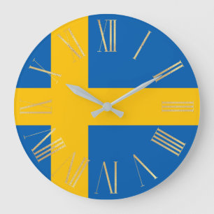 Grande Horloge Ronde Drapeau suédois avec chiffres romains en or