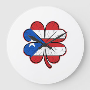 Grande Horloge Ronde Drapeau Trèfle Porto Rico Gravure Vintage Vecteur 