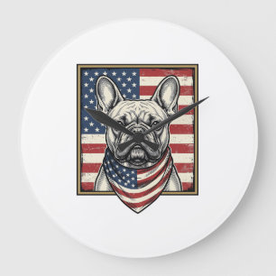 Grande Horloge Ronde Drapeau vintage patriotique Bouledogue français