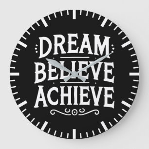 Grande Horloge Ronde Dream Believe Achieve - Gym, Hustle, Succès
