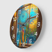 Grande Horloge Ronde Dreamcatcher dans la fenêtre Boho (Angle)