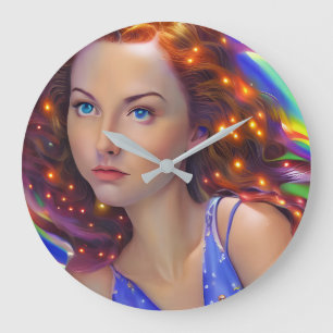 Grande Horloge Ronde Dreamy Girl with Rainbow Lights