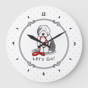 Grande Horloge Ronde Drôle Allons-y ! Walk Old English Sheepdog (Gris 1