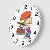 Grande Horloge Ronde Drôle caricaturiste avec gâteau d'anniversaire au  (Angle)