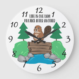 Grande Horloge Ronde Drôle Cartoon Beaver Dam Project