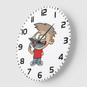 Grande Horloge Ronde Drôle Cartoon Boy avec Braces Smile (Angle)