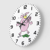 Grande Horloge Ronde Drôle Cartoon Piggy Bank Perdre de l'argent (Angle)