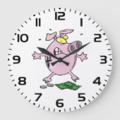 Grande Horloge Ronde Drôle Cartoon Piggy Bank Perdre de l'argent (Recto)
