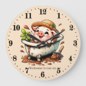 Grande Horloge Ronde Drôle cochon sty ajouter du texte salle de bain (Recto)