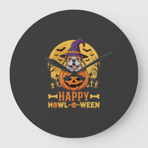Grande Horloge Ronde Drôle de Bouledogue Halloween Joyeux Howl-O-Ween V