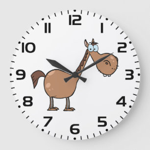 Grande Horloge Ronde Drôle de cheval derpy Cheval brun idiot