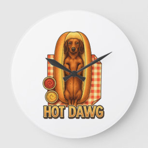 Grande Horloge Ronde Drôle de Dackel Chien drôle Parodie de Hot Dog Cut