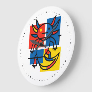 Grande Horloge Ronde Drôle de motif d'art abstrait Axolotl Piet Mondria