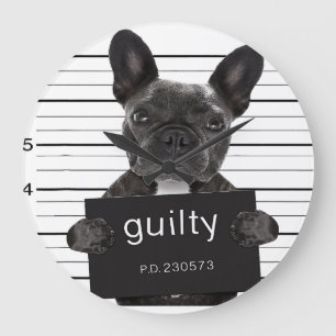Grande Horloge Ronde Drôle Français Bulldog Jail Mugshot Bad Chien Crim