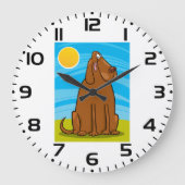Grande Horloge Ronde Drôle gros chien Brown assis au soleil (Recto)