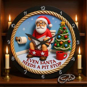 Grande Horloge Ronde Drôle Père Noël Pit Stop Toilet