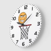 Grande Horloge Ronde Drôle souriant Basketball visage Dunking (Angle)