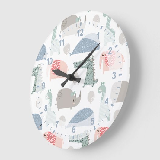 Grande Horloge Ronde Drôle Visage mignon Doodle Motif animal (Angle)