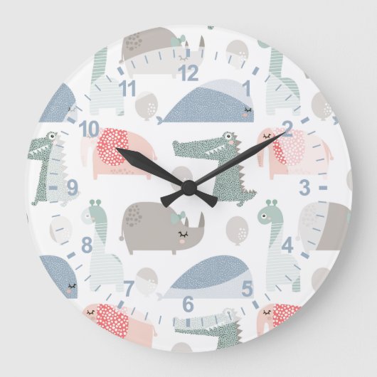 Grande Horloge Ronde Drôle Visage mignon Doodle Motif animal (Recto)