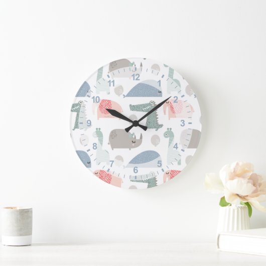 Grande Horloge Ronde Drôle Visage mignon Doodle Motif animal (Maison)