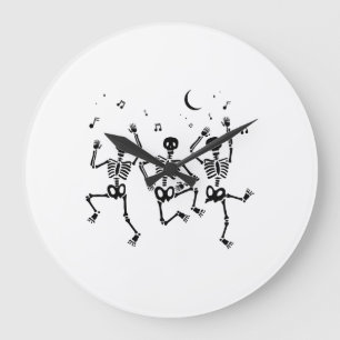 Grande Horloge Ronde Drôles de squelettes de danse d'Halloween Joyeux H