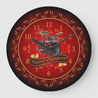 Grande Horloge Ronde Drum Set, Merry Christmas, Maroon et Black