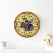 Grande Horloge Ronde Drum Set ~ Musical Scroll ~ Golden Arrière - plan  (Maison)