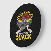 Grande Horloge Ronde Duckaholic Accroché Sur Quack Chasseur De Canard (Angle)