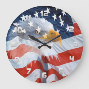 Grande Horloge Ronde Eagle chauve patriotique et le drapeau américain