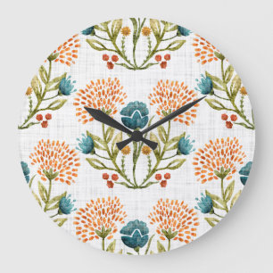 Grande Horloge Ronde Earthy Whimsical : Aquarelle Motif Fleur.