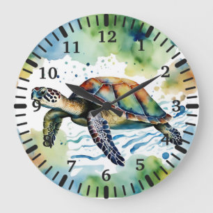 Grande Horloge Ronde Eau Abstraite de la tortue de mer