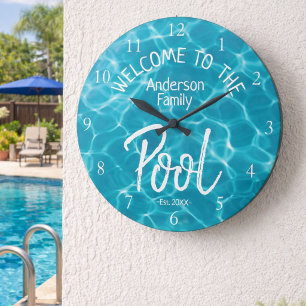 Grande Horloge Ronde Eau Aqua personnalisée Bienvenue dans la piscine f