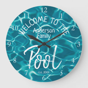 Grande Horloge Ronde Eau Aqua personnalisée Bienvenue dans la piscine f